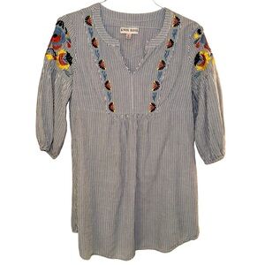 Women’s Knox Rose Bohemian Style Mini Dress. Striped & Floral Embroidery. Size M